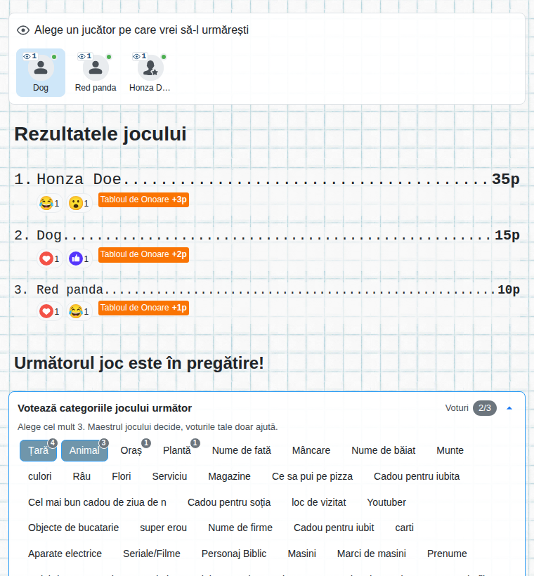 Sfârșitul jocului din perspectiva spectatorului: rezultate și votul categoriilor jocului următor