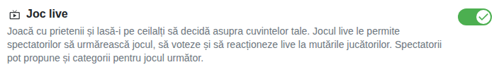 Setare: joc live